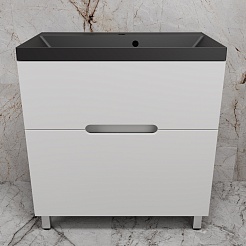 Style Line Тумба с кварцевой раковиной антрацит Матис 80 белая матовая – фотография-2